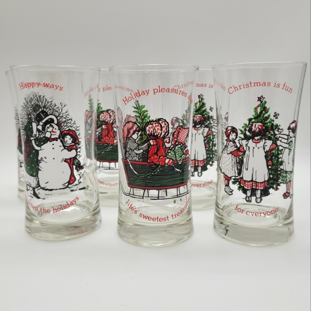 HOLLY HOBBIE | 6 piece 12oz vintage Christmas holiday high ball glass set
